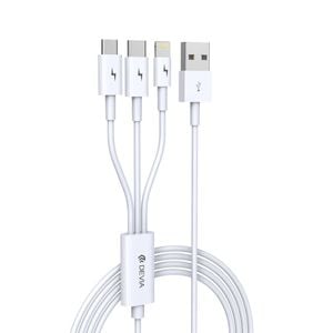 Devia Smart 3in1 Micro USB, USB-C, Lightning kaapeli - 1,2m - 2A - valkoinen