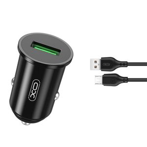 XO USB Autolaturi TZ12 QC 3.0 18W 1x USB black + microUSB kaapeli