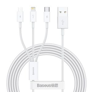 Baseus 3 in 1 kaapeli - USB-C, micro-USB ja Lightning 3.5A - 1.5m - Valkoinen