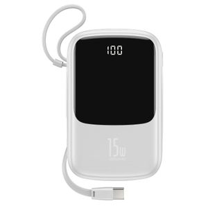 Baseus Powerbank Varavirtalähde Qpow USB-C kaapelilla 10000mAh -  2xUSB - USB-C 15W - Valkoinen