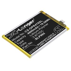 OPPO puhelimen K10x 5G / PGGM10 yhteensopiva akku 4800mAh