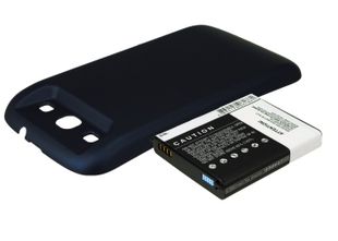 Samsung GT-I9300, GT-I9308, SGH-T999V, Galaxy S3, yhteensopiva tehoakku mustalla laajennetulla takakannella 3300 mAh