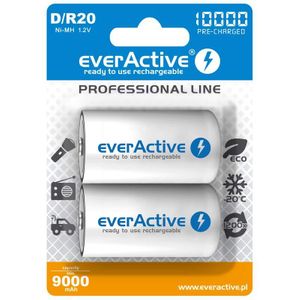 everActive Ni-MH Ladattava R20 / D Paristo 10000 mAh, 1,2V - 2 kpl pakkaus