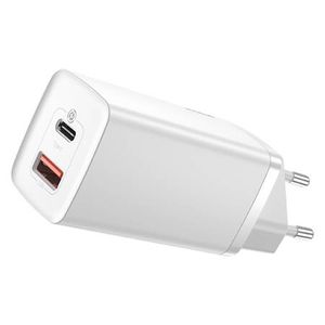 Baseus 65W seinälaturi, USB-C ja USB-A - valkoinen