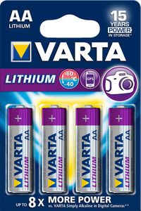 4 x Varta Litium L91 R6 AA paristo