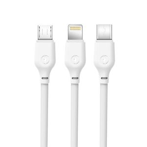 XO NB103 Latauskaapeli 3in1 USB - Lightning + USB-C + microUSB 1m 2,1A - valkoinen