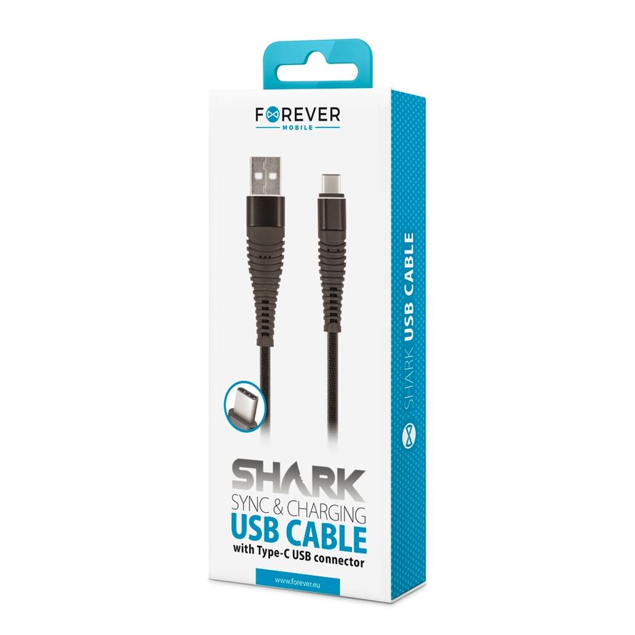 Forever Shark USB Type-C -kaapeli 1 m, musta