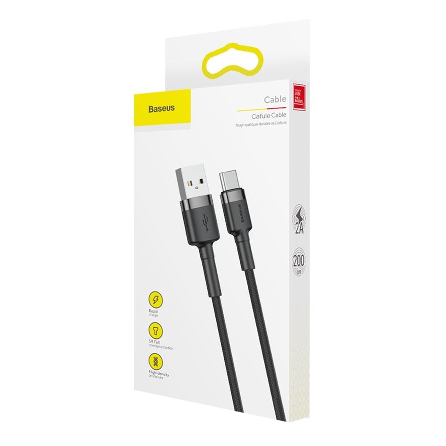 Baseus Cafule Double Fast USB-C kaapeli 2A 2m - musta