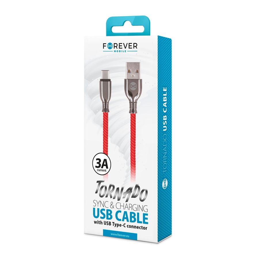 Forever Tornado USB-C lataus- ja synkronointikaapeli 1m 3A, punainen