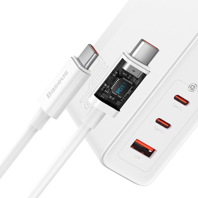 Baseus GaN5 Pro PD 140W 2x USB-C 1x USB Laturi / Verkkovirtalähde USB-C kaapelilla