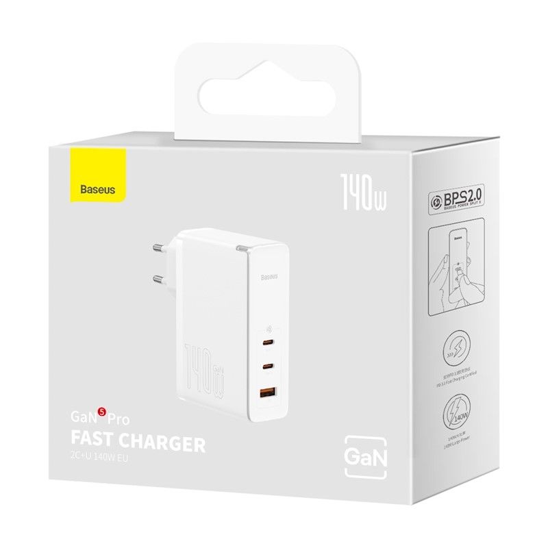 Baseus GaN5 Pro PD 140W 2x USB-C 1x USB Laturi / Verkkovirtalähde USB-C kaapelilla