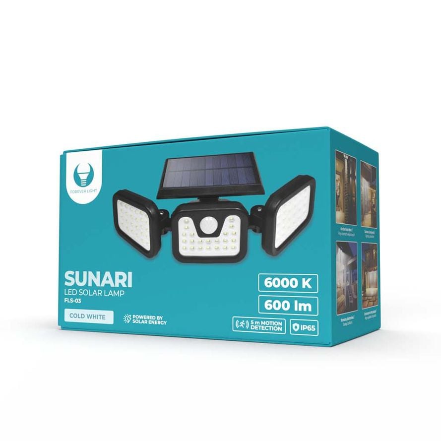 SUNARI LED Aurinkokennovalaisin liiketunnistimella 8W 600lm 6000K 2400mAh