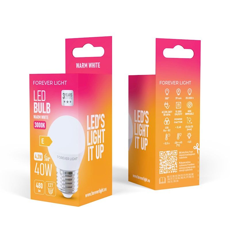 Forever Light LED lamppu E27 G45 4,2W 480lm 3000K – lämmin valkoinen