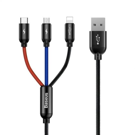 Baseus Rapid 3 in 1 kaapeli - USB-C, micro-USB ja Lightning 3A - 120cm