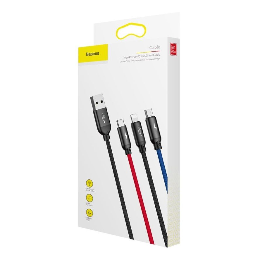 Baseus Rapid 3 in 1 kaapeli - USB-C, micro-USB ja Lightning 3A - 120cm