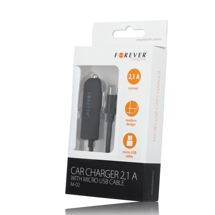 Forever 2,1 A Micro USB Autolaturi M02 - Musta