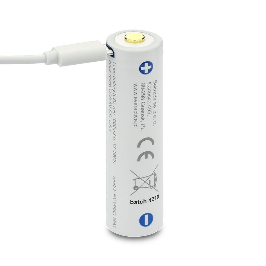 everActive 18650 3.7V Li-ion 3500mAh micro USB akku suojakotelolla