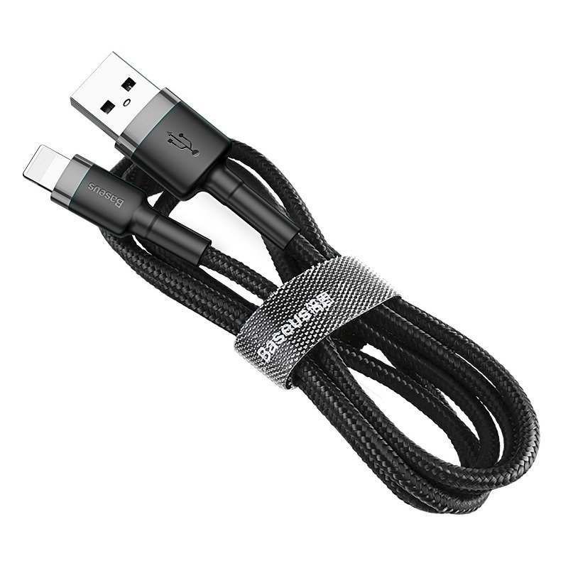 Baseus Cafule USB Lightning Kaapeli 2,4A 1m Harmaa-Musta