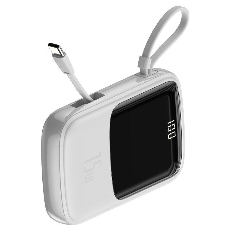 Baseus Powerbank Varavirtalähde Qpow USB-C kaapelilla 10000mAh -  2xUSB - USB-C 15W - Valkoinen