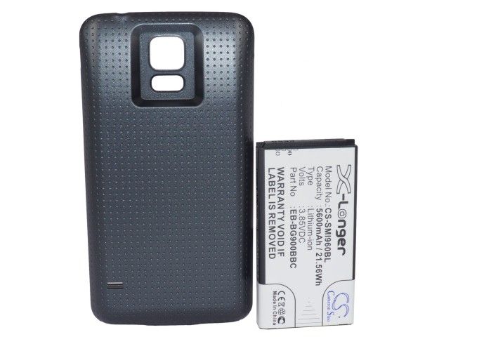 Samsung Galaxy S5 tehoakku 5600 mAh - Erillisellä mustalla takakannella