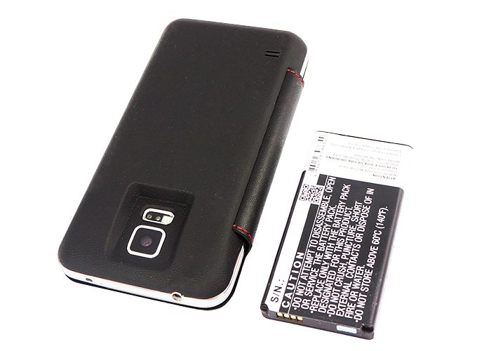 Samsung Galaxy S5 tehoakku 5600 mAh - Mustalla Flip Cover suojakotelolla