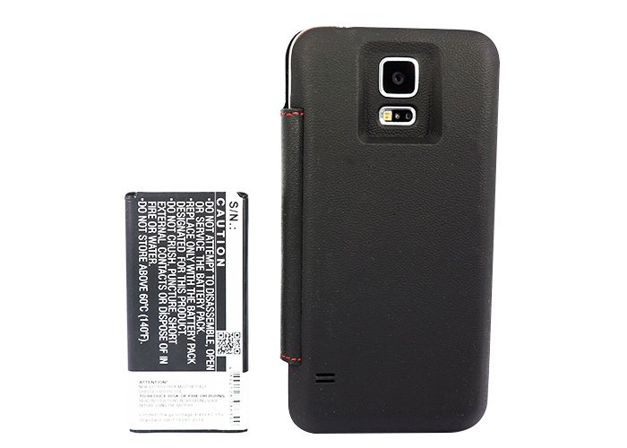 Samsung Galaxy S5 tehoakku 5600 mAh - Mustalla Flip Cover suojakotelolla