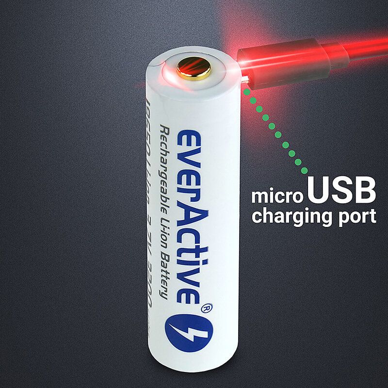 everActive 18650 3.7V Li-ion 3200mAh micro USB akku suojakotelolla