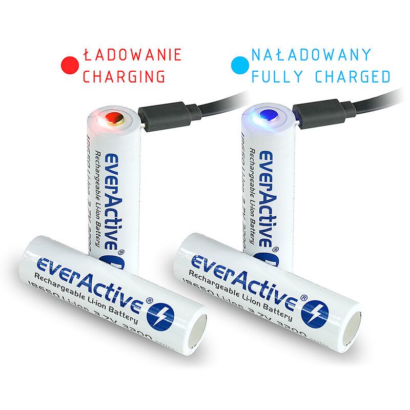 everActive 18650 3.7V Li-ion 3200mAh micro USB akku suojakotelolla