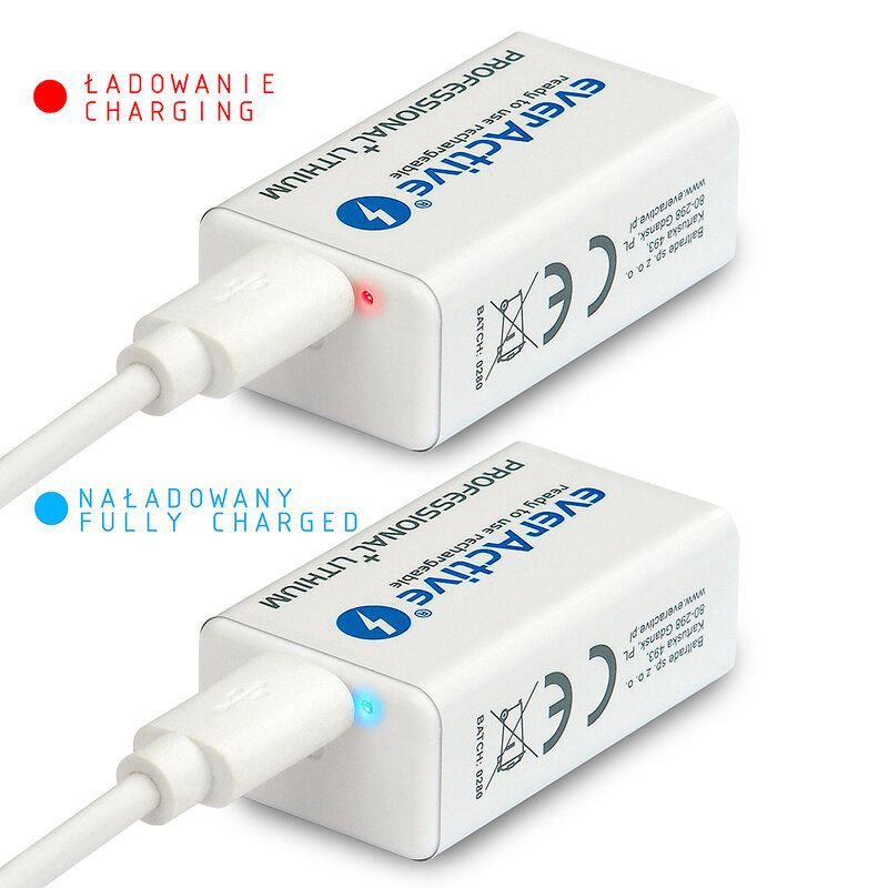 everActive 6F22 / 9V akkuparisto Li-ion USB-C 550 mAh