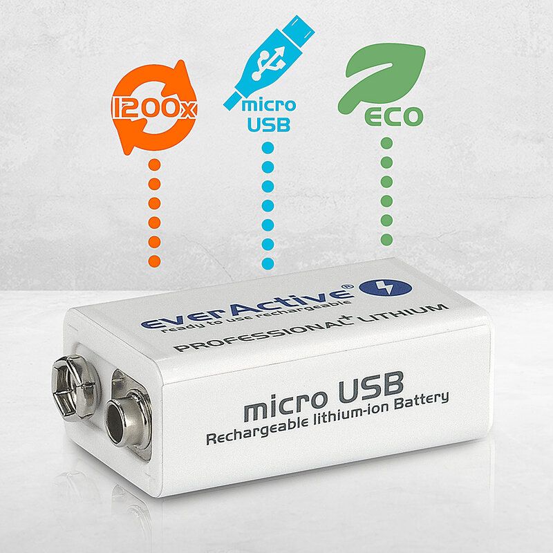 everActive 6F22 / 9V akkuparisto Li-ion USB-C 550 mAh