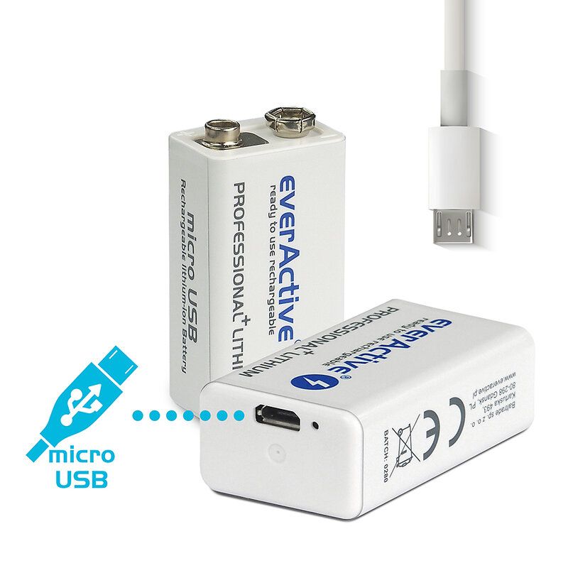 everActive 6F22 / 9V akkuparisto Li-ion USB-C 550 mAh
