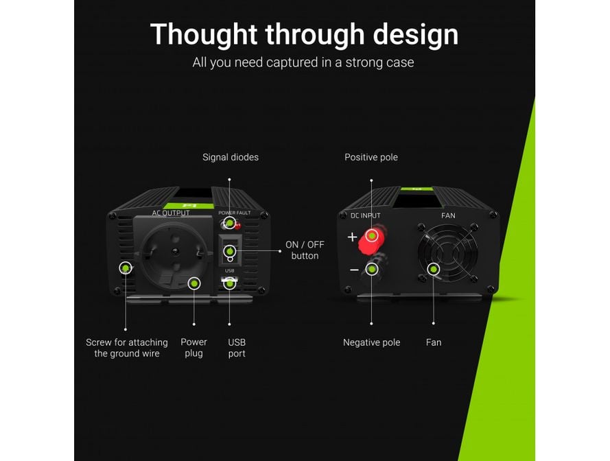 Green Cell Invertteri autoon 12V - 230V 300W/600W muokattu siniaalto