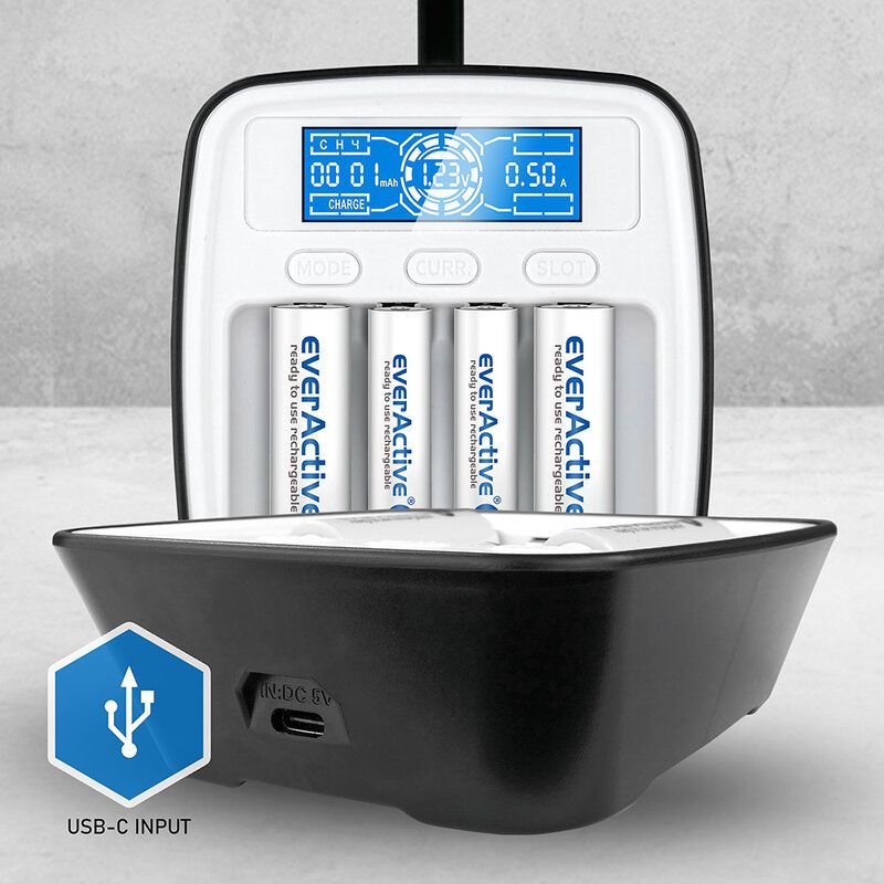 everActive NC-1000M Ammattilaistason AA / AAA USB-C laturi