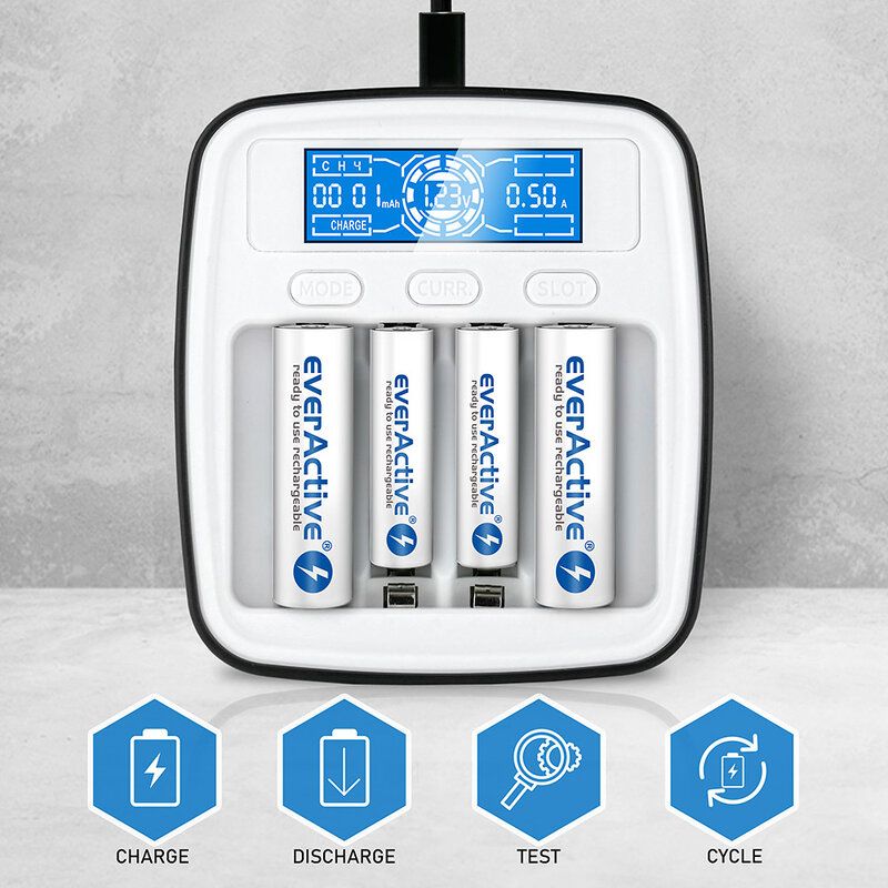 everActive NC-1000M Ammattilaistason AA / AAA USB-C laturi