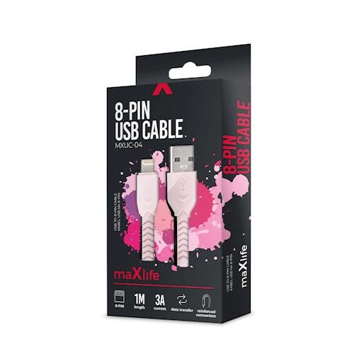 Maxlife MXUC-04 USB - Lightning Kaapeli 1m 3A - Pinkki