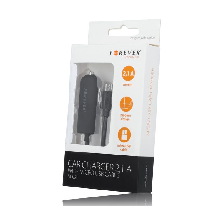 Forever 1 A Micro USB Autolaturi M02 - Musta