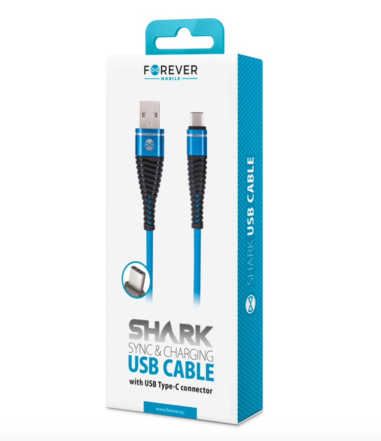 Forever Shark USB Type-C -kaapeli 1 m, sininen