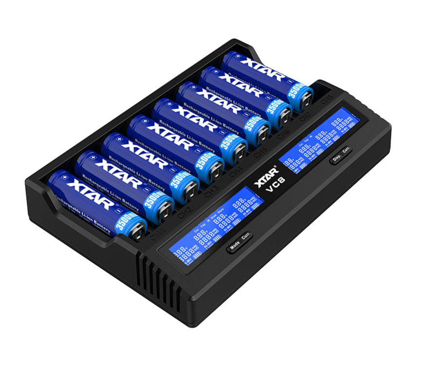 XTAR VC8 USB LCD Li-ion / Ni-MH Akkuparistolaturi, musta
