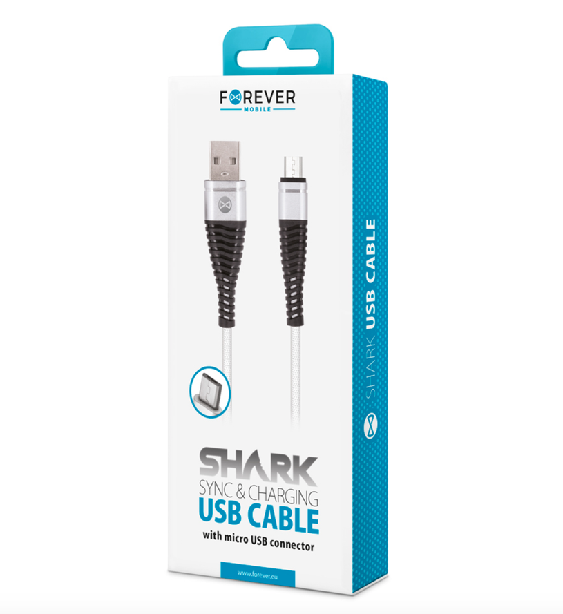 Forever Shark micro USB-kaapeli 1 m, hopea