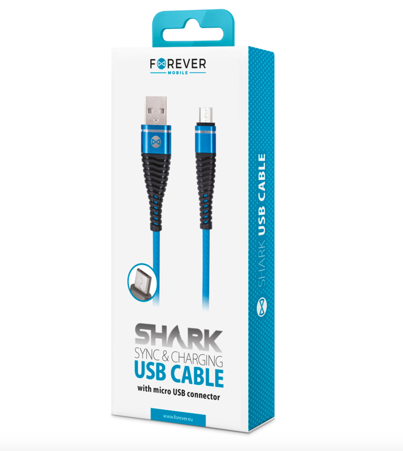 Forever Shark micro USB-kaapeli 1 m, sininen