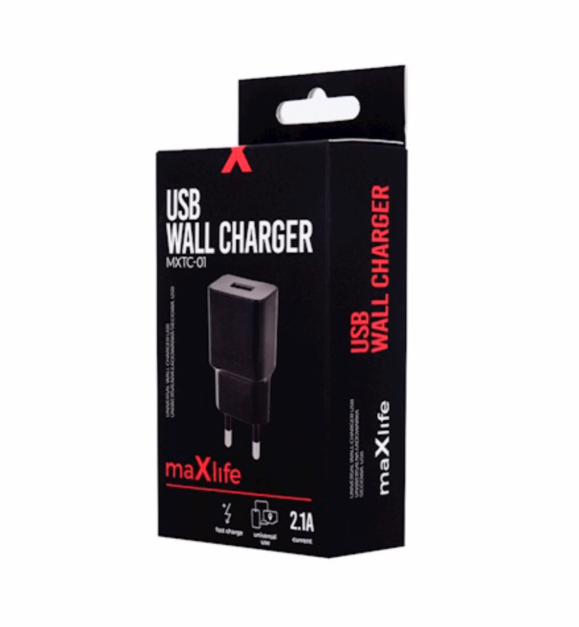 Maxlife MXTC-01 Fast Charge seinälaturi 2,1A musta