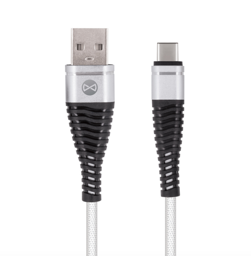 Forever Shark USB Type-C -kaapeli 1 m, hopea/valkoinen