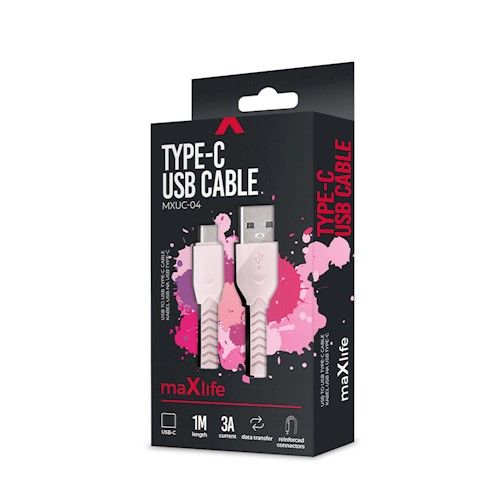 Maxlife MXUC-04 USB - USB-C Kaapeli 1m 3A - Pinkki