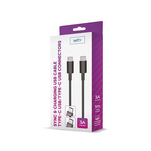 Setty USB-C USB-C-kaapeli 1m 3A - Musta