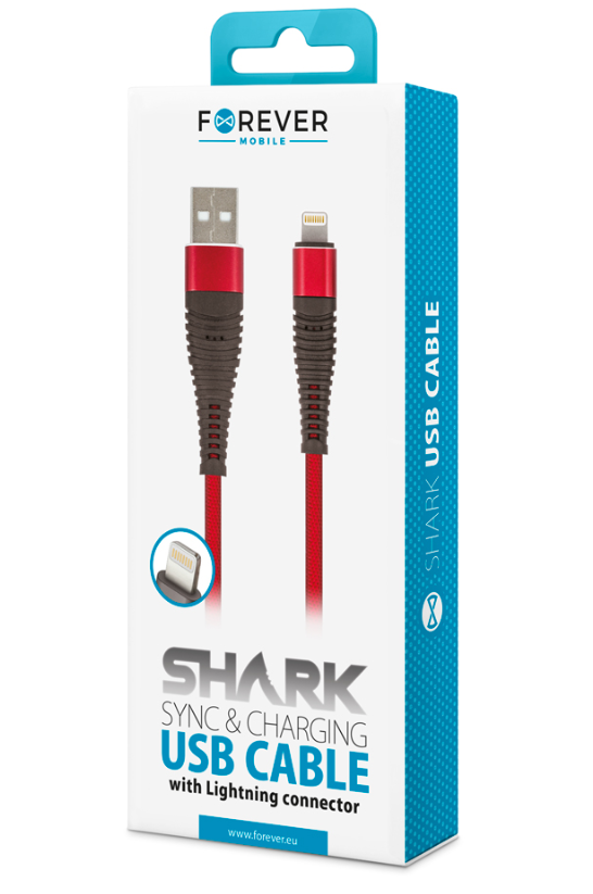 Forever Shark Lightning USB-kaapeli 1m, punainen
