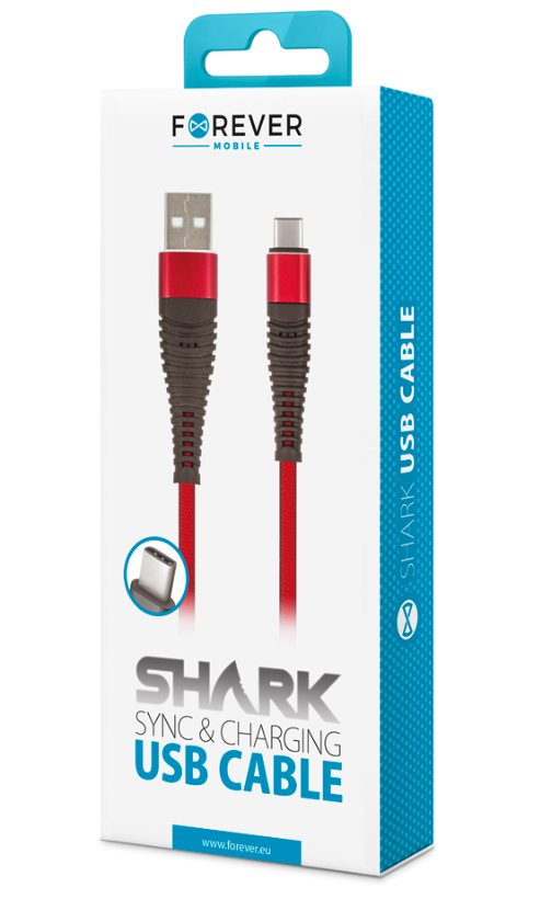 Forever Shark USB Type-C -kaapeli 1 m, punainen