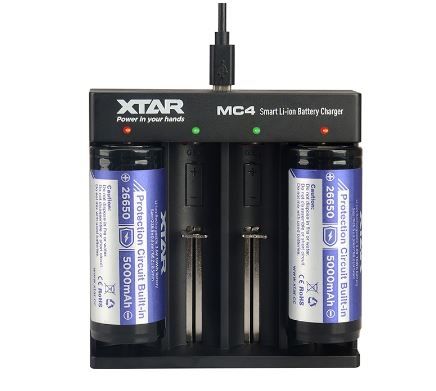 XTAR MC4 Kannettava Li-ion / IMR / ICR akkuparistolaturi USB-liitännällä