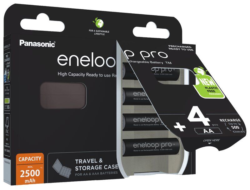 Uusi Panasonic Eneloop Pro R6 / AA Akkuparisto BK-3HCDEC4BE 2500mAh - 4 kpl