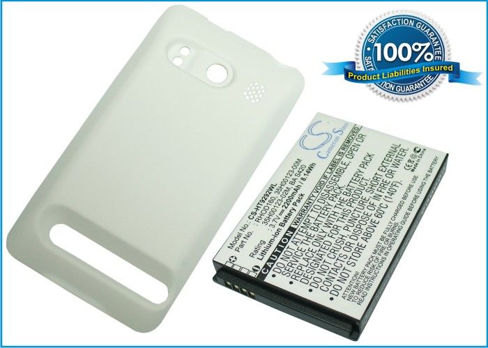 HTC EVO 4G, A9292, Supersonic  Extended With White Color Back Cover yhteensopiva akku - 2200 mAh