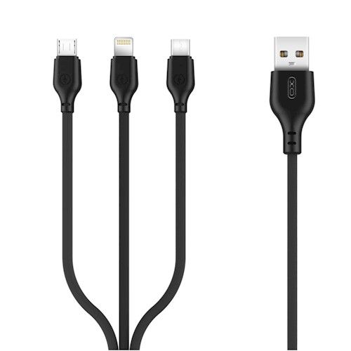 XO NB103 Latauskaapeli 3in1 USB - Lightning + USB-C + microUSB 1m 2,1A - musta